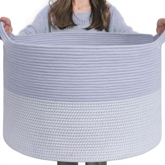 Picture of INDRESSME Large Rope Baskets - Organizing Storage, 21.7 x 13.8 Inch, Living Room, Kids, Decorative Nursery, Laundry, Towel, Gift Basket, Blue