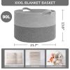 Picture of INDRESSME Extra Large Laundry Basket, Cotton Rope Blanket Basket for Nursery Living Room, Decorative Woven Storage Basket with Handles for Dirty Clothes, Toy Bin For Dog Toys, 21.7 x 13.8 inches, Grey