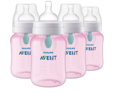 Picture of Philips Avent Anti-Colic Baby Bottle with AirFree Vent, 9oz, with Flow 2 Nipples, 1m+, 4pk, Pink, SCY703/14