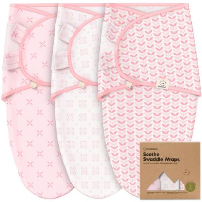Picture of 3-Pack Organic Baby Swaddle Sleep Sacks - Swaddles for Newborns, Infant 0-3 Months, Baby Girls, Boys, Soft & Snug Newborn Sleep Sack, Nursery Swaddling Blankets, Velcro Closure (Blossom, XS)