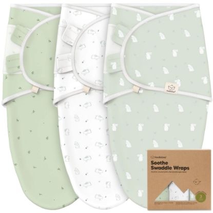 Picture of 3-Pack Organic Baby Swaddle Sleep Sacks - Swaddles for Newborns, Infant 3-6 Months, Baby Girls, Boys, Soft & Snug Newborn Sleep Sack, Nursery Swaddling Blankets, Velcro Closure (Bunnies, L)