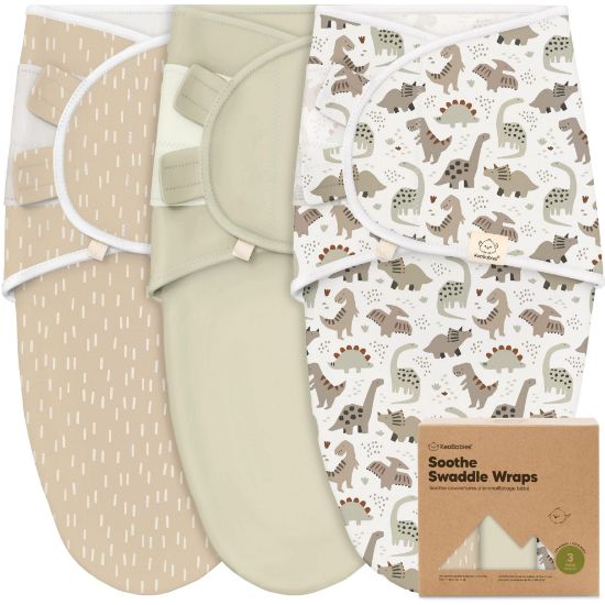 Picture of 3-Pack Organic Baby Swaddle Sleep Sacks - Swaddles for Newborns, Infant 0-3 Months, Baby Girls, Boys, Soft & Snug Newborn Sleep Sack, Nursery Swaddling Blankets (Dino Ridge)