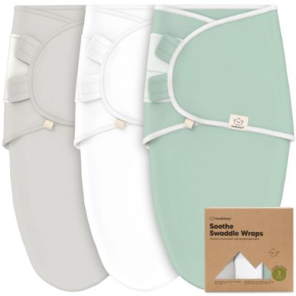 Picture of 3-Pack Organic Baby Swaddle Sleep Sacks - Swaddles for Newborns, Infant 3-6 Months, Baby Girls, Boys, Soft & Snug Newborn Sleep Sack, Nursery Swaddling Blankets, Velcro Closure (Sage, L)