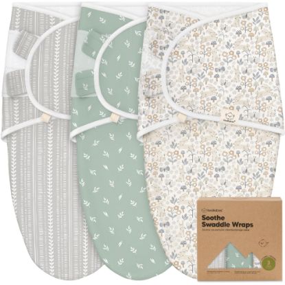 Picture of 3-Pack Organic Baby Swaddle Sleep Sacks - Swaddles for Newborns, Infant 0-3 Months, Baby Girls, Boys, Soft & Snug Newborn Sleep Sack, Nursery Swaddling Blankets, Velcro Closure (Prairie)