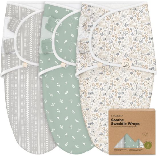 Picture of 3-Pack Organic Baby Swaddle Sleep Sacks - Swaddles for Newborns, Infant 0-3 Months, Baby Girls, Boys, Soft & Snug Newborn Sleep Sack, Nursery Swaddling Blankets, Velcro Closure (Prairie)