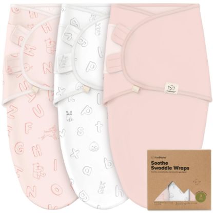 Picture of 3-Pack Organic Baby Swaddle Sleep Sacks - Swaddles for Newborns, Infant 3-6 Months, Baby Girls, Boys, Soft & Snug Newborn Sleep Sack, Nursery Swaddling Blankets, Velcro Closure (ABC Land Rose, L)