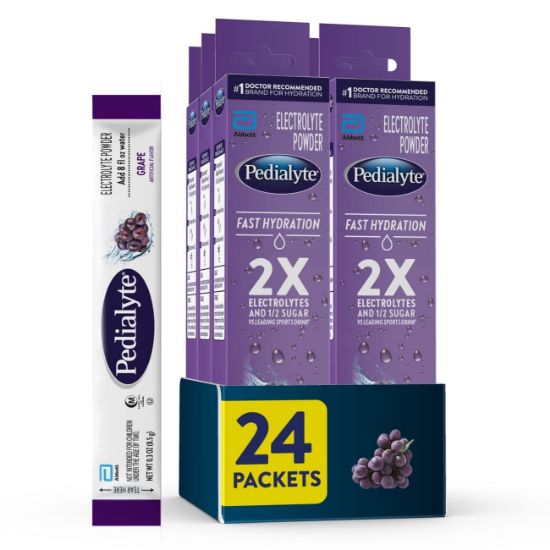 Picture of Pedialyte Fast Hydration Electrolyte Powder Packets, Grape, Hydration Drink, 24 Single-Serving Powder Packets