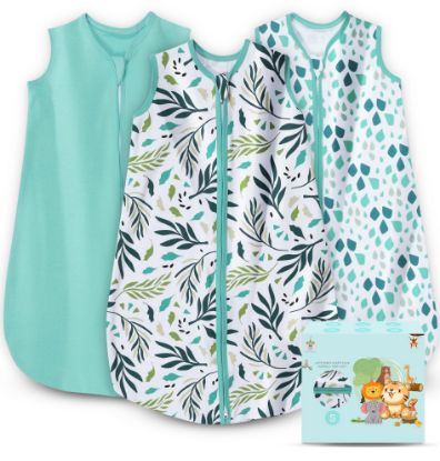 Picture of Cute Castle Baby Sleep Sack 0-6 Months - Lightweight 100% Cotton 2-Way Zipper TOG 0.5 Infant Wearable Blanket, Newborn Essentials Toddler Sleep Clothes (3 Pack Green)