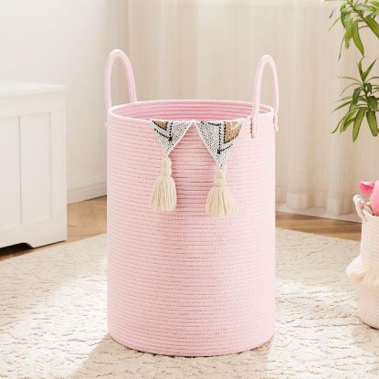 Picture of Artfeel Laundry Basket,Woven Cotton Rope Laundry Hamper,40L for Decorative Storage of Dirty Clothes,Toys and Blankets in Bathroom,Baby Room and Living Room