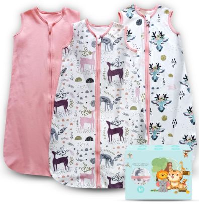Picture of Cute Castle Baby Sleep Sack 6-12 Months - Lightweight 100% Cotton 2-Way Zipper TOG 0.5 Infant Wearable Blanket, Newborn Essentials Toddler Sleep Clothes (3 Pack Pink)
