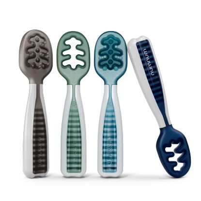 Picture of NumNum Baby Spoons Set, Baby Essentials Pre-Spoon GOOtensils for 6+ Months, First Stage Self-Feeding Spoons for Baby Led Weaning (BLW), Silicone Toddler Utensils, BPA-Free, 4 Pack Beach Picnic