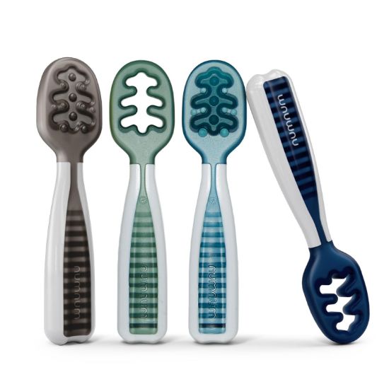 Picture of NumNum Baby Spoons Set, Baby Essentials Pre-Spoon GOOtensils for 6+ Months, First Stage Self-Feeding Spoons for Baby Led Weaning (BLW), Silicone Toddler Utensils, BPA-Free, 4 Pack Beach Picnic