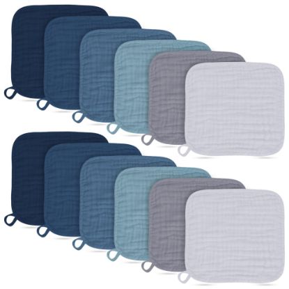 Picture of Baby Washcloths -100% Cotton Muslin Soft Baby Bath Wash Cloths and Absorbent Baby Wipes for Newborns Kids Girls and Boys - 12 Pack, 12x12 Inches - Slate, Grey, Navy Series