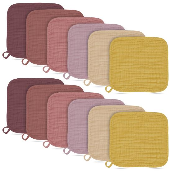Picture of Baby Washcloths -100% Cotton Muslin Soft Baby Bath Wash Cloths and Absorbent Baby Wipes for Newborns Kids Girls and Boys - 12 Pack, 12x12 Inches - Brown, Honey, Bean Paste Series