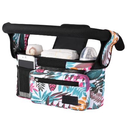 Picture of Momcozy Universal Stroller Organizer, 2 Insulated Cup Holders, Removable Zip Pocket, Adjustable Straps, Large Capacity Baby Essentials Compact Design, Fits Any Stroller (Multicolor)