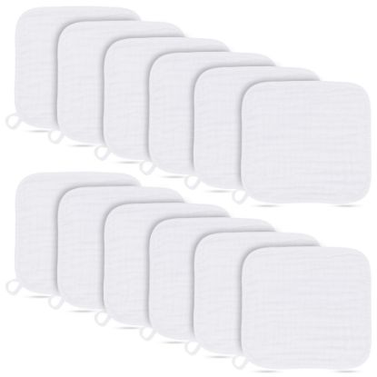 Picture of Baby Washcloths -100% Cotton Muslin Soft Baby Bath Wash Cloths and Absorbent Baby Wipes for Newborns Kids Girls and Boys - 12 Pack, 12x12 Inches - White