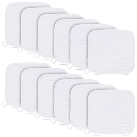 Picture of Baby Washcloths -100% Cotton Muslin Soft Baby Bath Wash Cloths and Absorbent Baby Wipes for Newborns Kids Girls and Boys - 12 Pack, 12x12 Inches - White