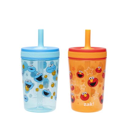 Picture of Zak Designs Sesame Street Kelso Toddler Tumblers For Travel or At Home, 15oz 2-Pack Durable Plastic Sippy Cups With Leak-Proof Design is Perfect For Kids (Elmo and Cookie Monster)