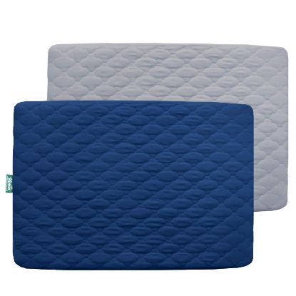 Picture of 2 Pack Pack and Play Mattress Protector Sheets Fitted Waterproof Playard Mattress Pad Cover, Compatible with Graco Pack n Play & Dream On Me & Pamo Babe, Playpen/Playard Sheet, Gray&Navy, 39" x 27"
