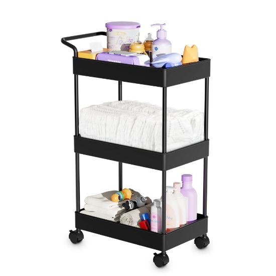 Picture of Volnamal Baby Diaper Caddy - Plastic Diaper Organizer for Nursery Essentials, Movable Cart for Changing Table & Crib, Easy to Assemble, Black