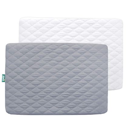 Picture of 2 Pack Pack and Play Mattress Protector Sheets Fitted Waterproof Playard Mattress Pad Cover, Compatible with Graco Pack n Play & Dream On Me & Pamo Babe, Playpen/Playard Sheet, White&Gray, 39" x 27"