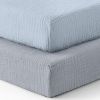Picture of Blissful Diary Muslin Crib Sheets for Girl Boy, Boho Neutral Soft Cotton Baby Sheet for 52''x28'' Standard Crib Mattress, 2 Pack(Light Blue&Grey)