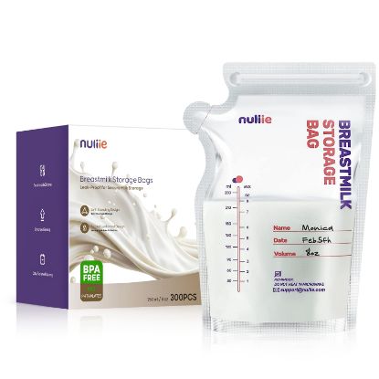 Picture of Nuliie 300 Pcs Breastmilk Storage Bags, 8 OZ Breast Milk Storing Bags, BPA-Free, Milk Storage Bags with Pour Spout for Breastfeeding, Self-Standing Bag, Space Saving Flat Profile
