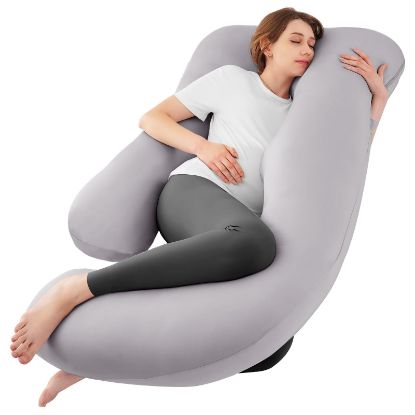Picture of Sasttie Pregnancy Pillows for Sleeping, U Shaped Cooling Full Body Pillow with Removable Cover, Pregnant Women Must Haves, Maternity Essential, Light Grey