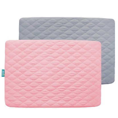 Picture of 2 Pack Pack and Play Mattress Protector Sheets Fitted Waterproof Playard Mattress Pad Cover, Compatible with Graco Pack n Play & Dream On Me & Pamo Babe, Playpen/Playard Sheet, Gray&Pink, 39" x 27"