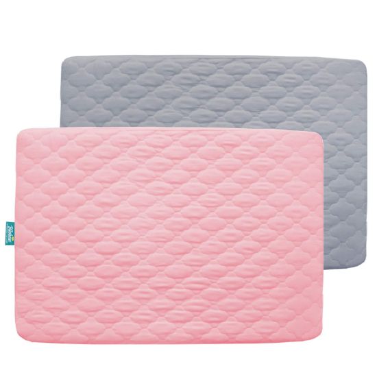 Picture of 2 Pack Pack and Play Mattress Protector Sheets Fitted Waterproof Playard Mattress Pad Cover, Compatible with Graco Pack n Play & Dream On Me & Pamo Babe, Playpen/Playard Sheet, Gray&Pink, 39" x 27"