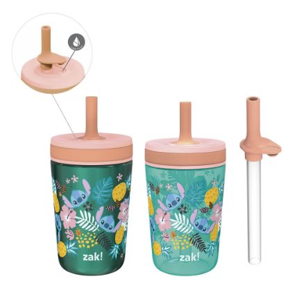 Picture of Zak Designs Disney Lilo and Stitch Kelso Tumbler Set, Leak-Proof Screw-On Lid with Straw, Bundle for Kids Includes Plastic and Stainless Steel Cups with Bonus Sipper (3pc Set, Non-BPA, Stitch)