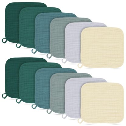 Picture of Baby Washcloths -100% Cotton Muslin Soft Baby Bath Wash Cloths and Absorbent Baby Wipes for Newborns Kids Girls and Boys - 12 Pack, 12x12 Inches - Ivory, Slate, Emerald Series