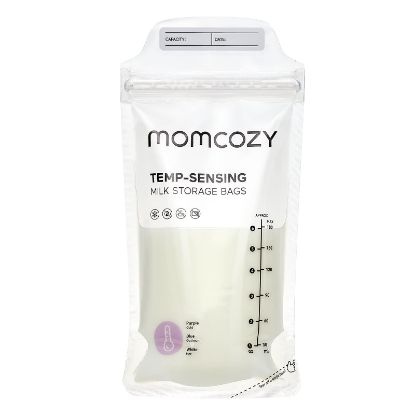 Picture of Momcozy Breastmilk Storing Bags, Temp-Sensing Discoloration Milk Storing Bags for Breastfeeding, Disposable Milk Storage Bag with 6 Ounce Self Standing, No-Leak Milk Freezer Storage Pouches, 200pcs