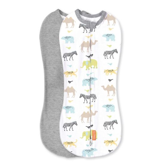 Picture of SwaddleMe Pod - Size Newborn, 0-2 Months, 2-Pack (Lil Wild One) No Wrap Zip-Up Newborn Swaddle Creates A Cozy Feeling for Baby and Helps Prevent Startle Reflex