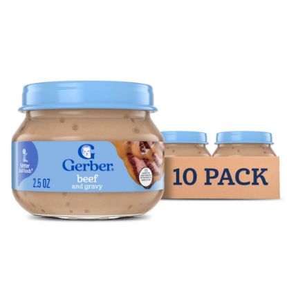 Picture of Gerber Stage 2 Baby Food, Beef and Gravy Jar, Baby Food Meat Puree, Baby Mealtime, Baby Puree Jars Glass, 10-Pack