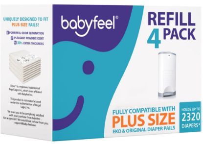 Picture of Babyfeel Refills Compatible with DEKOR PLUS Diaper Pails | 4 Pack | Exclusive 30% Extra Thickness | Diaper Pail Refills with Powerful Odor Elimination | Fresh Powder Scent | Holds up to 2320 Diapers