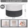 Picture of INDRESSME XXXLarge Cotton Rope Basket 21.7" x 21.7" x 13.8" Woven Baby Laundry Baskets Blanket Basket Toy Baskets with Handle Storage Comforter Cushions Gray Laundry Hamper