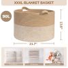 Picture of INDRESSME Extra Large Woven Baskets for Storage, 21.7'' x 13.8'' Wicker Basket with Handle for Blankets, Big Laundry Baskets for Clothes, Pillows, Towel, Shoe Basket for Entryway, 90L White Jute