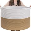 Picture of INDRESSME XXXLarge Jute Rope Basket 21.7" x 21.7" x 13.8" Woven Baby Laundry Baskets for Blankets Toys Storage Basket with Handle Comforter Cushions Storage Bins Thread Laundry Hamper
