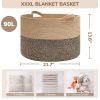 Picture of INDRESSME Extra Large Woven Baskets for Storage, 21.7 x 13.8 Blanket Basket Living Room Wicker Storage Basket for Organizing Woven Laundry Baskets for Toy Pillow Shoe, Entryway, Black Jute