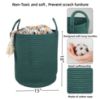 Picture of XUANGUO Cotton Rope Laundry Basket Hamper for Clothes Woven Storage Basket for Living Room Bedroom Boho Tall Rope Baskets for Blanket Toys Pillow Towels Baby Nursery Hamper Bin Large dark green