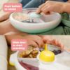 Picture of GoBe Kids Large Snack Spinner Slide Bundle with Hand Strap and Sticker Sheet - Reusable Snack Container with 4 Compartment Dispenser and Lid | BPA/PVC Free | Dishwasher Safe | No Spill - Lemon Yellow
