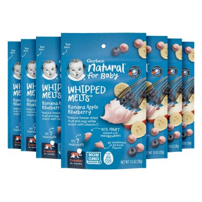 Picture of Gerber Natural Whipped Melts Baby Snacks, Banana Blueberry, 0.85 oz Bag, 7 Pack