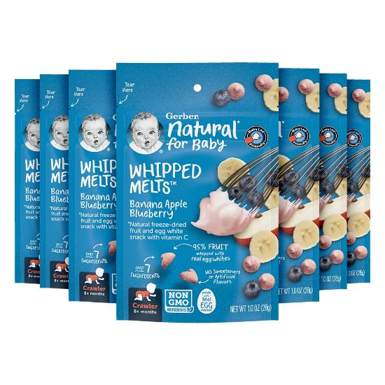 Picture of Gerber Natural Whipped Melts Baby Snacks, Banana Blueberry, 0.85 oz Bag, 7 Pack