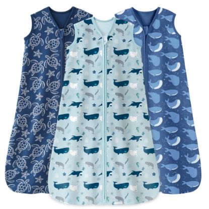 Picture of Unnivoll Baby Sleep Sack 0-6 Months 0.5 Tog Wearable Blanket Baby, 3 Pack 100% Cotton Lightweight Sleeping Sack with 2-Way Zipper for Newborn Infant Shark