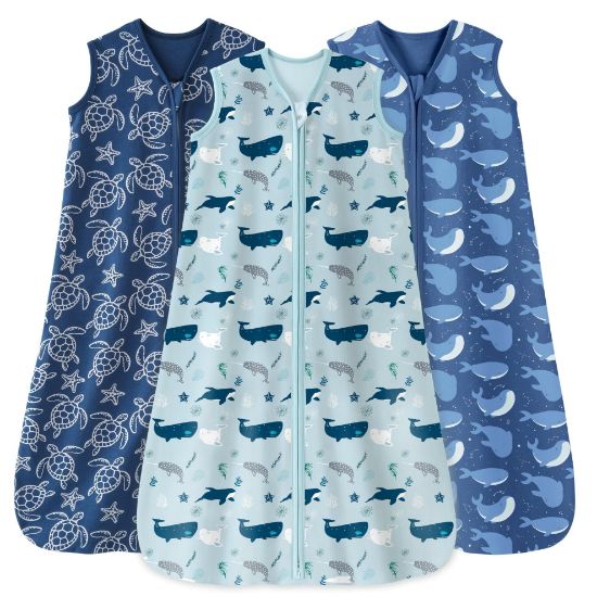 Picture of Unnivoll Baby Sleep Sack 0-6 Months 0.5 Tog Wearable Blanket Baby, 3 Pack 100% Cotton Lightweight Sleeping Sack with 2-Way Zipper for Newborn Infant Shark