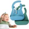 Picture of Numnum Silicone Bib for Babies & Toddlers | Waterproof, Soft, BPA Free 100% Food Grade Silicone | Self Feeding, Adjustable Fit, Unisex (2 Bibs & 2 Spoons)