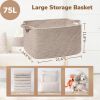 Picture of Goodpick Large Woven Storage Basket, 21.6" x 14.9" x 11.8" Blanket Basket for Living Room, Bedroom, Rectangle Rope Storage Organizer for Clothes, Toys, Brown