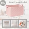 Picture of Goodpick Large Blanket Basket, Woven Baskets for Storage, Large Baskets for Organizing, Toy Basket for Nursery, Bedroom, Rectangle Storage Basket with Handles, 21.6" x 14.9" x 11.8", Pink