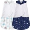 Picture of BSTOPPT Newborn Sleep Sack Baby Swaddle,0-3 Months,3-Way Adjustable Wearable Blanket,100% Rayon Cotton Swaddling sleeping bag，TOG 0.5（Clouds&Starry Sky）